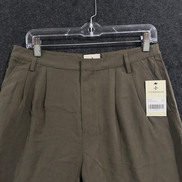 Tuckernuck Felix Shorts Women's 6 Olive Green Pleated Front Rayon Pockets - Picture 2 of 10